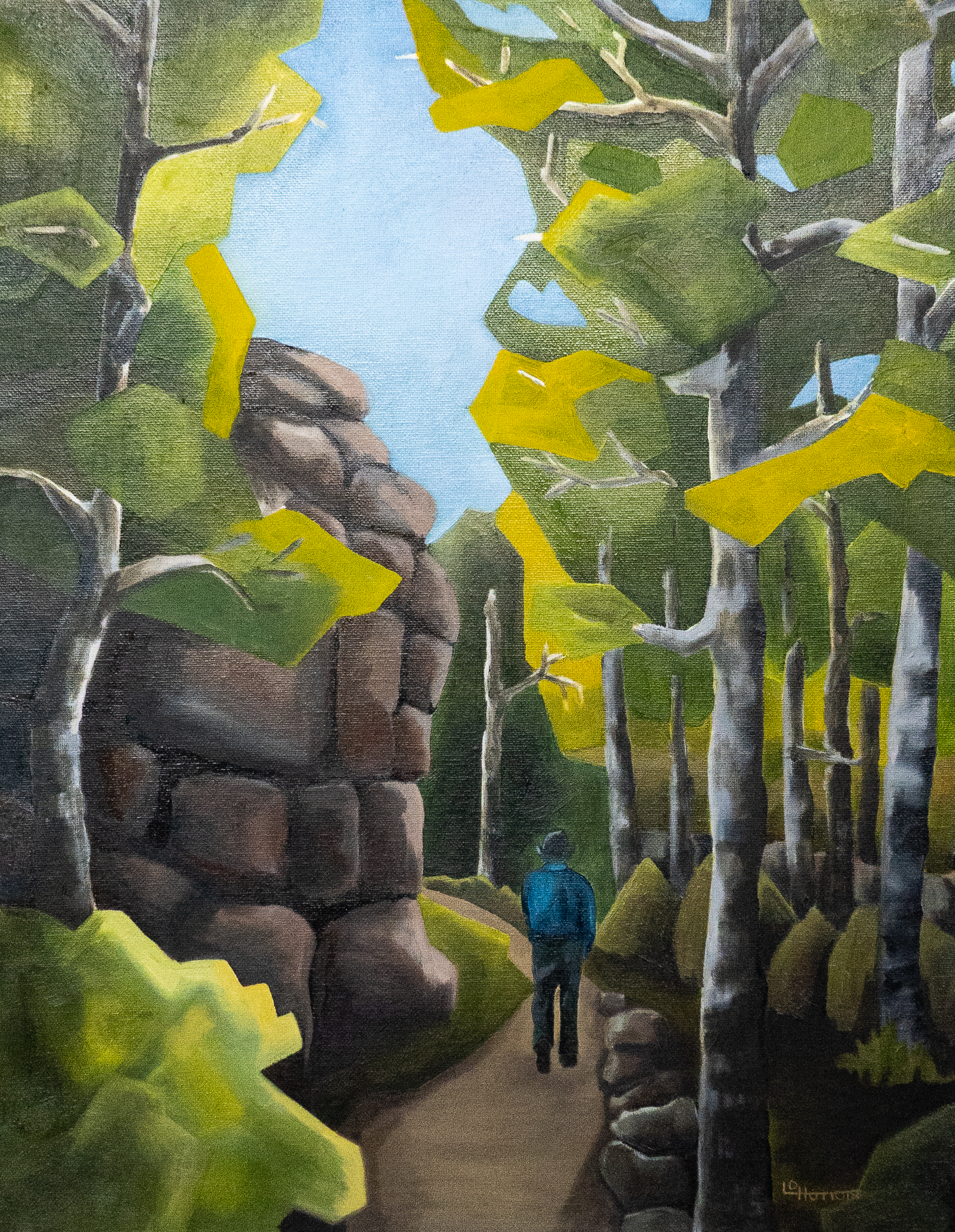 In the Aspens - There is a beautiful grove of aspen trees in a gorge on the way to Gem Lake. Only comes once a year. This oil painting on canvas reflects the serenity of the hike.