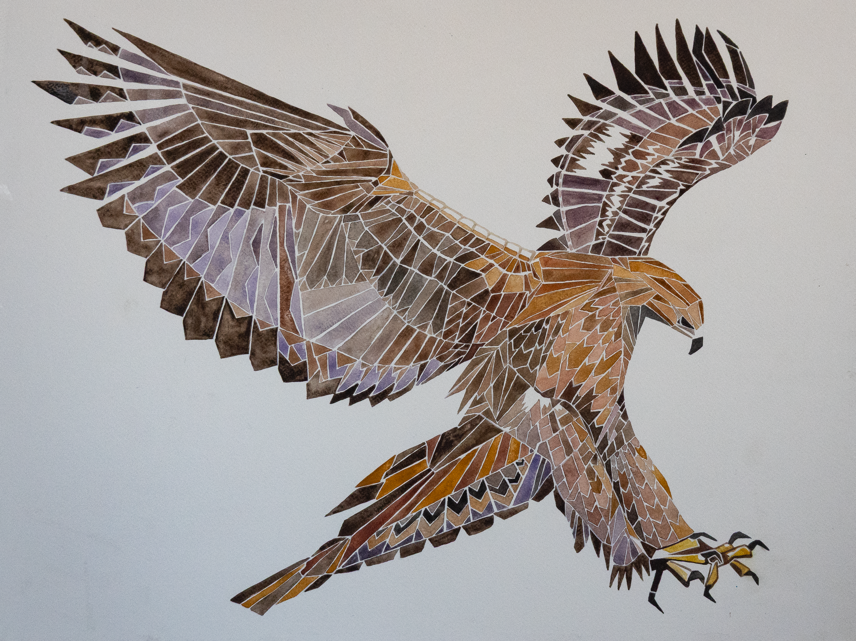 Golden Eagle Fishing - on loan to the Art Center of Estes Park - Watercolor on 140# cold pressed paper, mounted on cradled wood panel and rubbed with cold wax for protection. Part of a series of Colorado birds.