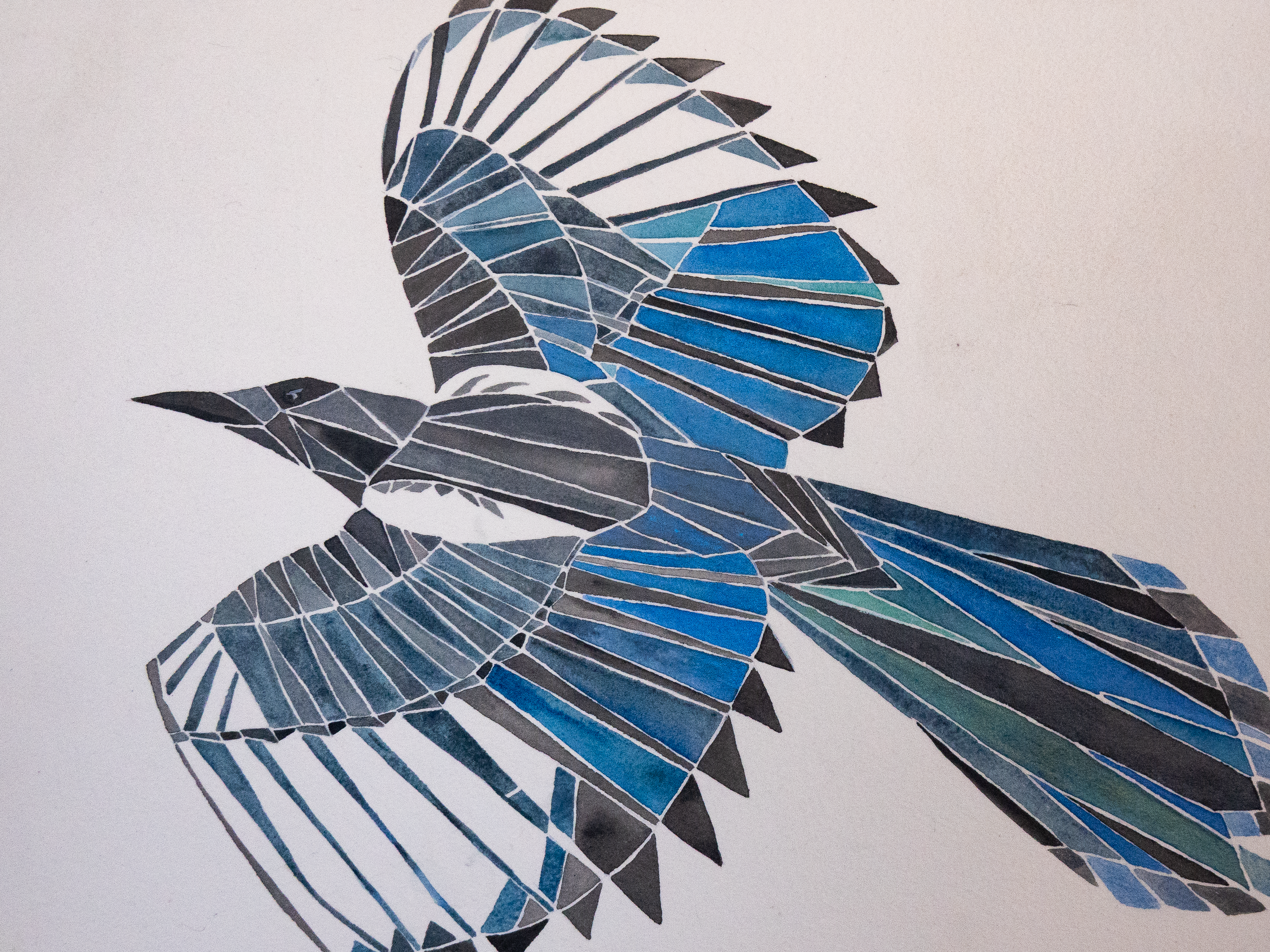 Mockingbird - Watercolor on 140# cold pressed paper, mounted on cradled wood panel and rubbed with cold wax for protection. Part of a series of Colorado birds.