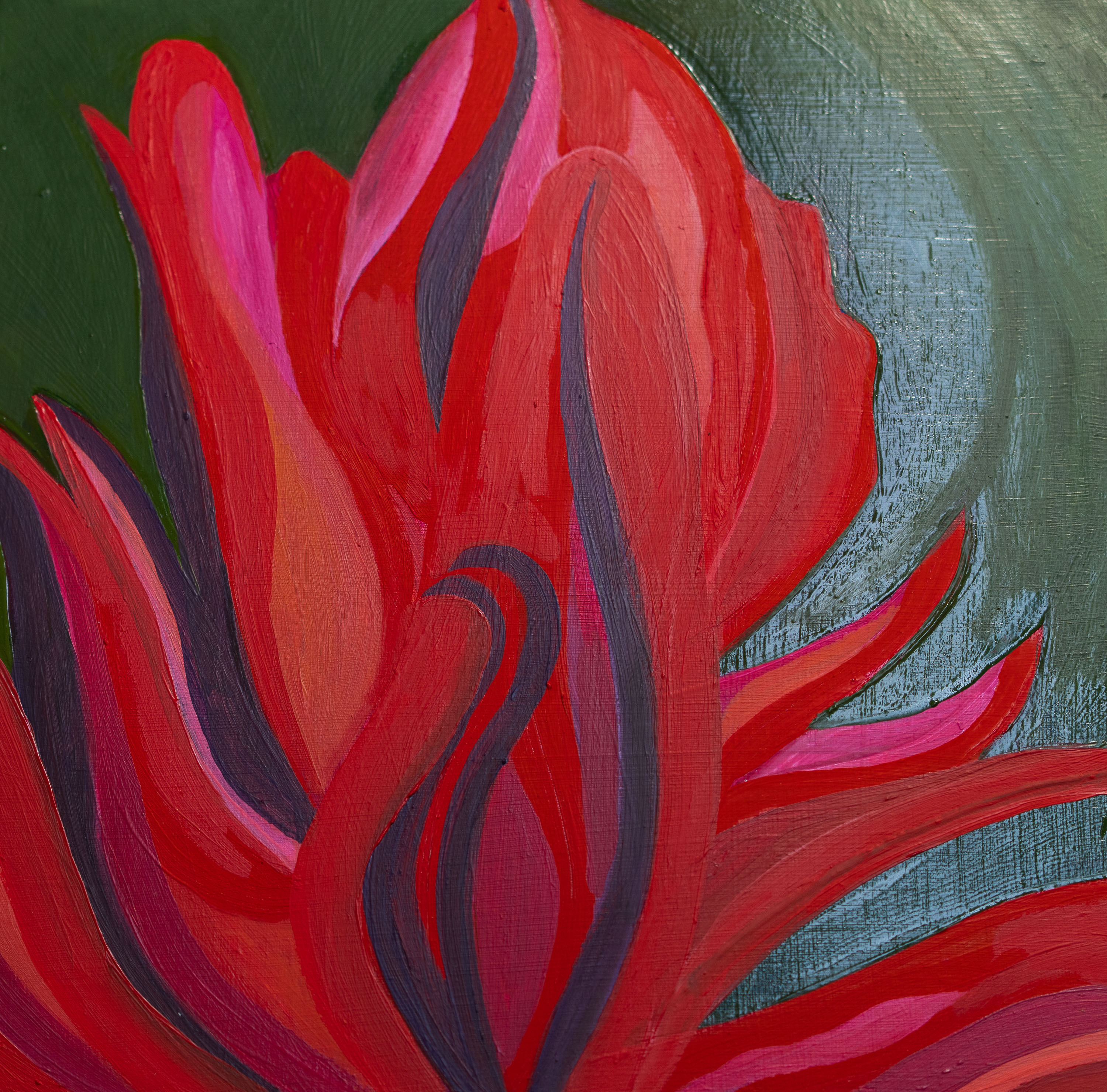 Indian Paintbrush - oil on cradled wood panel. Part of a series of Colorado Wildflower details.
